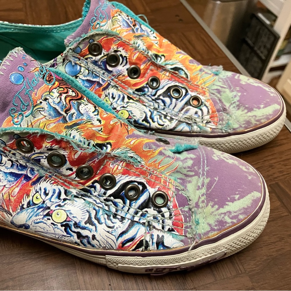 Ed Hardy laceless sneakers